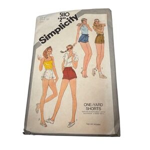 VTG Simplicity 5110 Sewing Pattern One-Yard Shorts Size 6 Waist 23 Uncut 80's